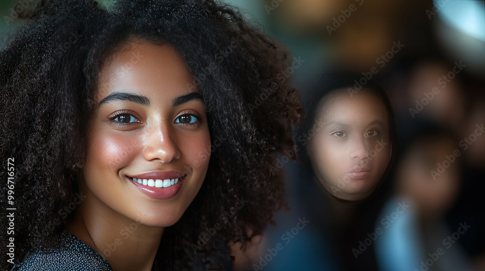 Close-up Portrait of a Smiling Woman with Curly Hair Close-up Portrait of a Smiling Woman with Curly Hair