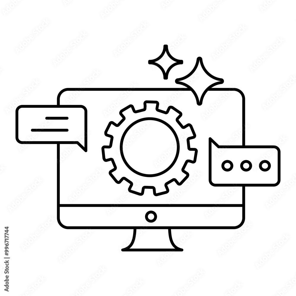 Conversational AI Optimization Icon. Representing AI Conversation Enhancement. System Dialogue Optimization. User Interaction Improvement. AI Workflow Tuning. Vector Editable icon. Conversational AI Optimization Icon. Representing AI Conversation Enhancement. System Dialogue Optimization. User Interaction Improvement. AI Workflow Tuning. Vector Editable icon.