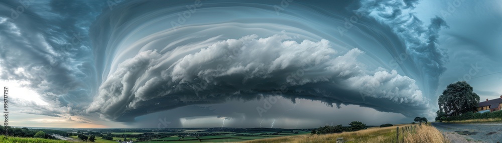 Obraz premium A storm cloud is rolling in over a field