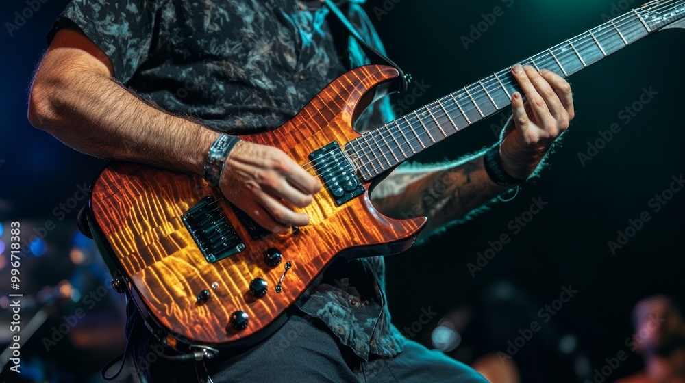 Obraz premium A concert guitarist performing on an electric guitar