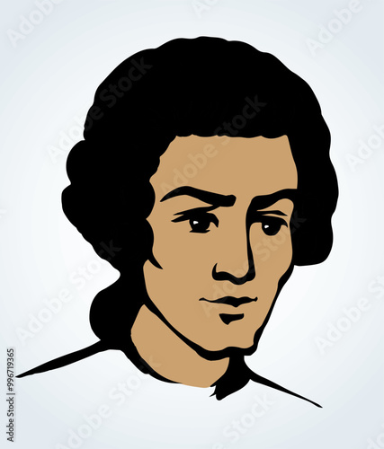 Vintage french wig. Vector drawing