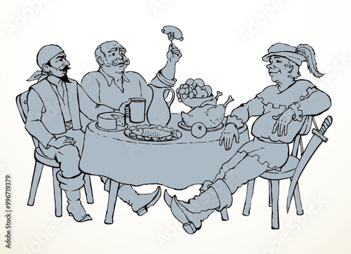 The man at the table. Vector drawing