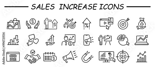 Increase sale icon set. Growth profit symbol. Business successful concept. Line icon collection. Vector illustration.