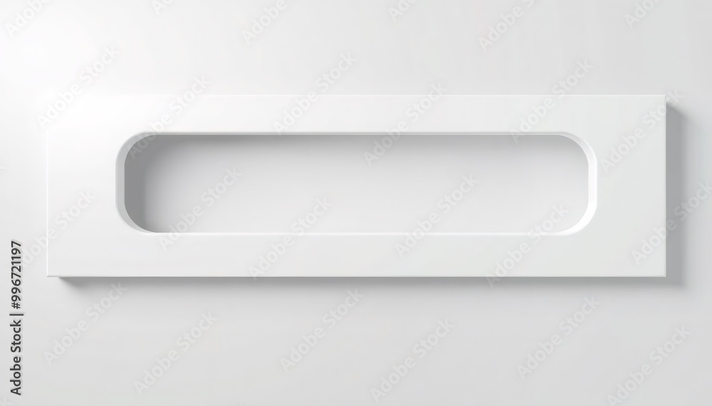 White rectangular frame with a rounded cutout, isolated on white background. White rectangular frame with a rounded cutout, isolated on white background.