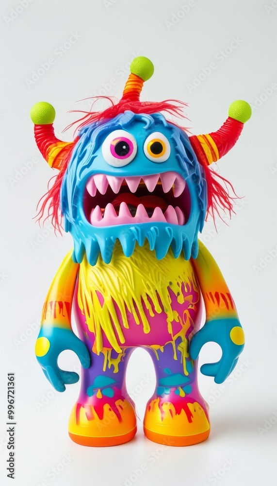 Vibrant monster toy featuring a playful rainbow color scheme and expressive features, perfect for children's play and imaginative fun. Vibrant monster toy featuring a playful rainbow color scheme and expressive features, perfect for children's play and imaginative fun.