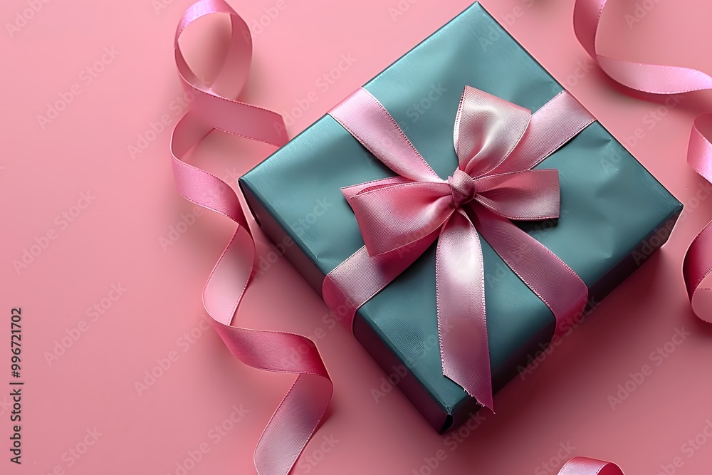 Elegant Gift Box Wrapped with Pink Ribbon on a Pink Background - Perfect for Celebrations and Special Occasions Elegant Gift Box Wrapped with Pink Ribbon on a Pink Background - Perfect for Celebrations and Special Occasions