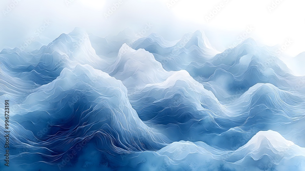 Fototapeta premium Serene Blue Watercolor Mountain Landscape