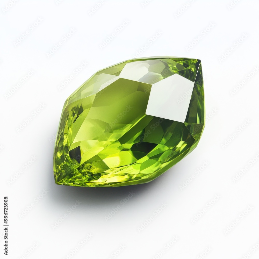 Peridot: Olive-Green Gem Isolated on White Surface Peridot: Olive-Green Gem Isolated on White Surface