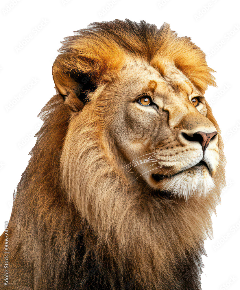 Fototapeta premium Portrait of a Male Lion - Transparent - No Background