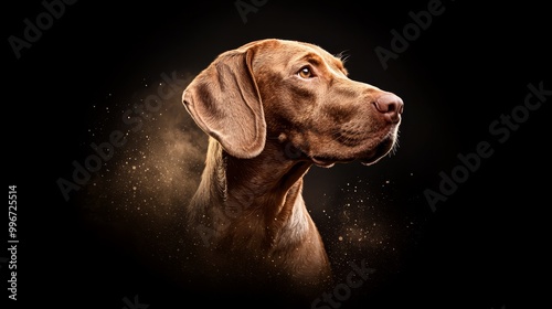 Wallpaper Mural  A tight shot of a canine's visage against a dark backdrop, conveying the illusion of dust emerging from its ears Torontodigital.ca