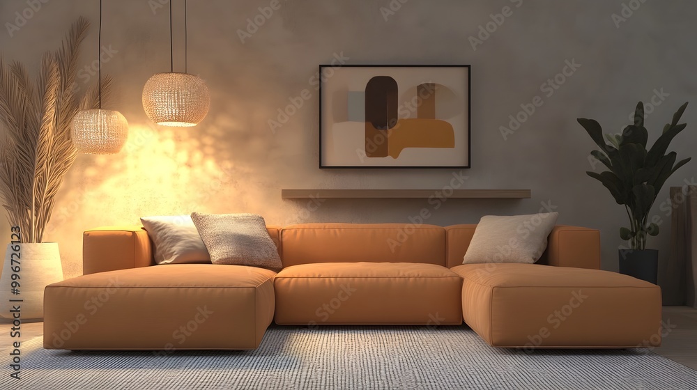 Cozy and inviting contemporary living room with a comfortable sectional sofa and minimalist stylish decor soft textures and warm lighting creating an intimate ambiance Cozy and inviting contemporary living room with a comfortable sectional sofa and minimalist stylish decor soft textures and warm lighting creating an intimate ambiance
