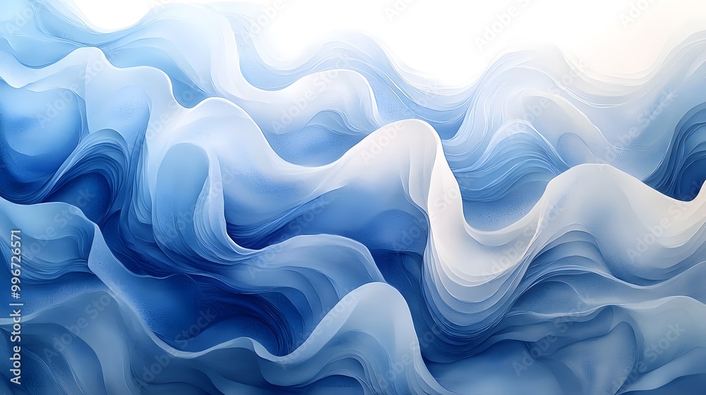 Soft Blue Watercolor Waves Abstract Art