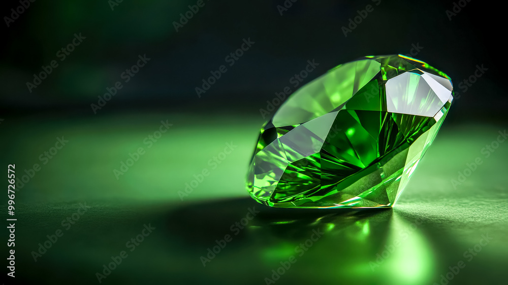 Large brilliant cut green diamond showing refraction on green background Large brilliant cut green diamond showing refraction on green background