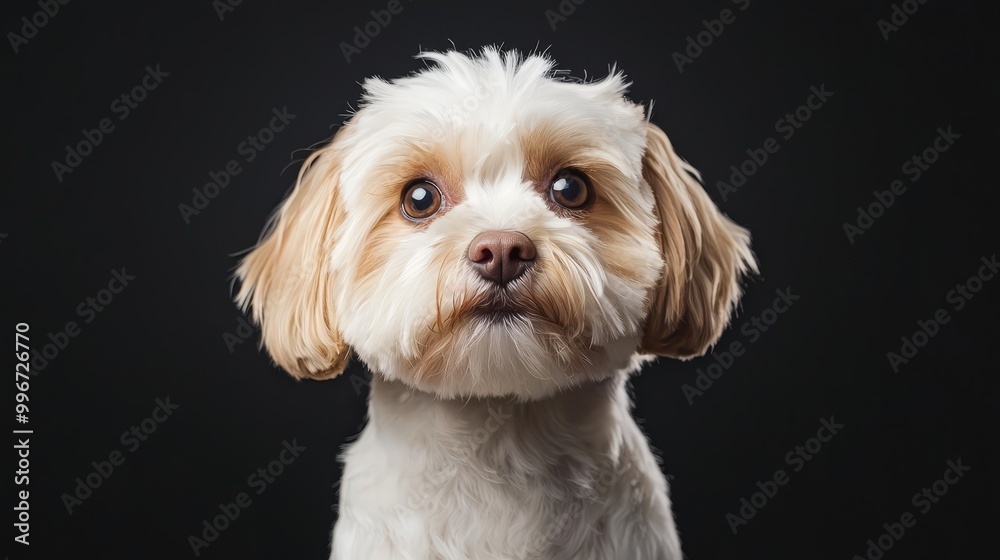 Close-up of a dog's serious face against a black backdrop Close-up of a dog's serious face against a black backdrop