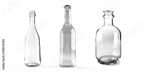 Clear Empty Glass Bottle with Metal Cap on a Transparent Background