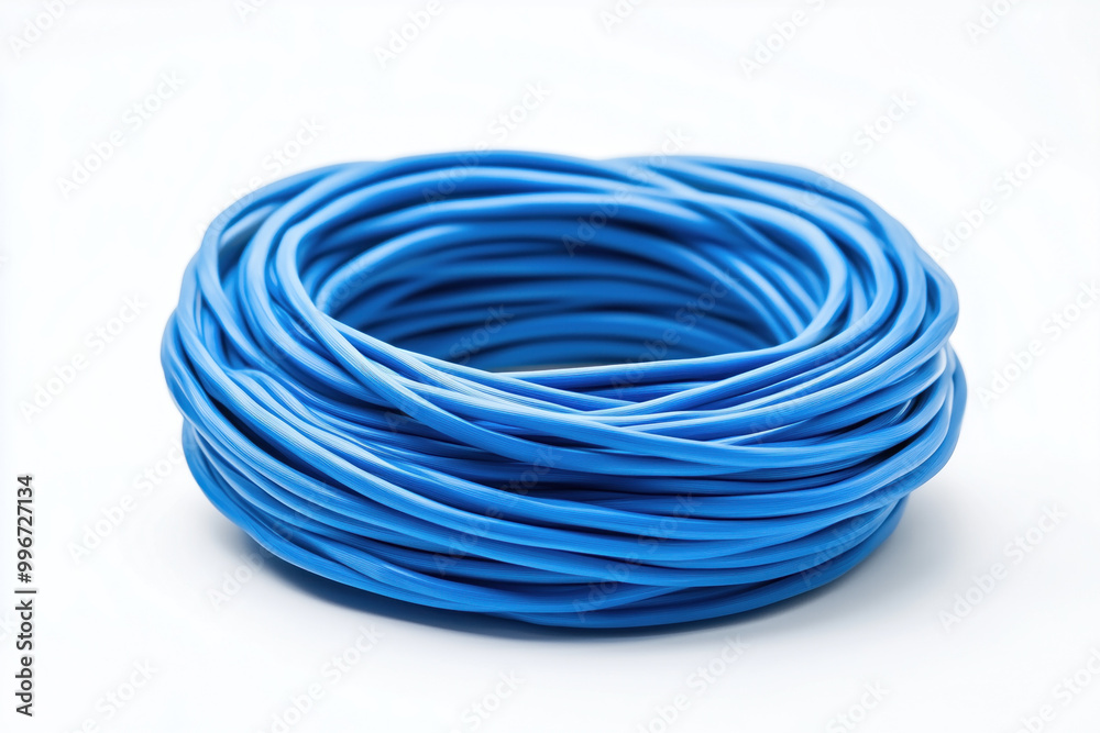 Coil of blue cable on white background Coil of blue cable on white background