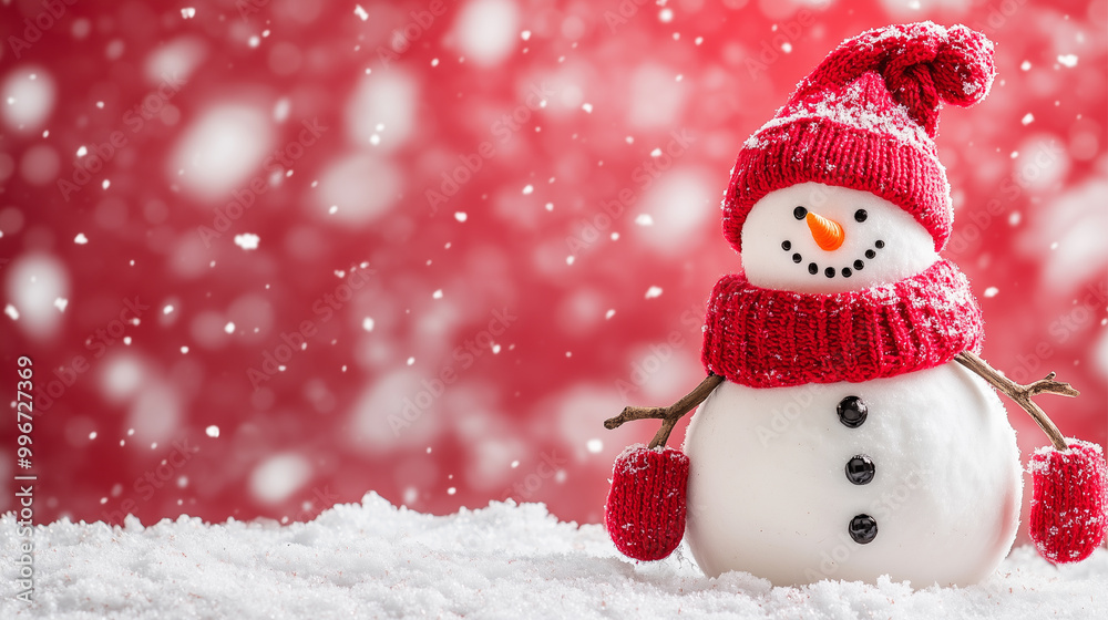 Cute small Snowman in 3D Winter Design, falling snow space for text. Closeup cute little Snowman waving . Christmas New Year Falling Snow Illustration. hat. red Happy winter smiling white snow man. Cute small Snowman in 3D Winter Design, falling snow space for text. Closeup cute little Snowman waving . Christmas New Year Falling Snow Illustration. hat. red Happy winter smiling white snow man.