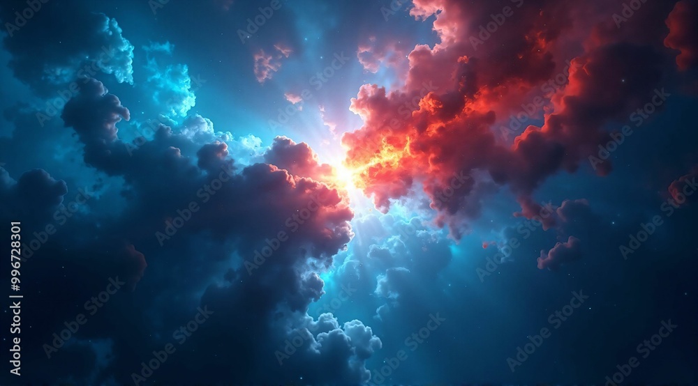 青と赤と雲のようなエネルギーの塊が混ざりあうようにせめぎ合っているぶつかりあっているグラフィック
A clashing graphic in which blue, red, and cloud-like masses of energy are jostling and intermingling.
青と赤と雲のようなエネルギーの塊が混ざりあうようにせめぎ合っているぶつかりあっているグラフィック
A clashing graphic in which blue, red, and cloud-like masses of energy are jostling and intermingling.