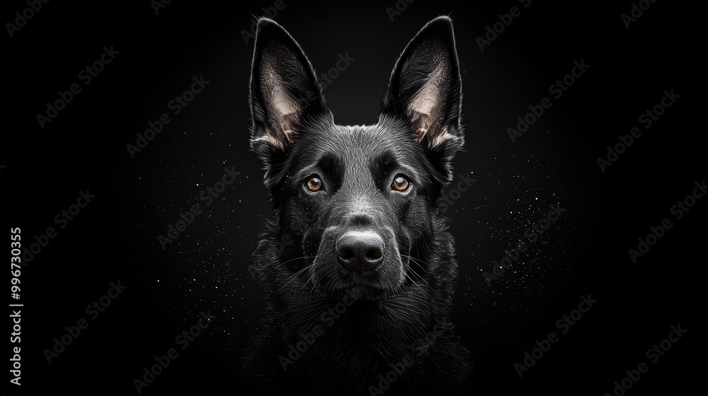 Close-up of a dog's face against black backdrop, featuring water droplets Close-up of a dog's face against black backdrop, featuring water droplets