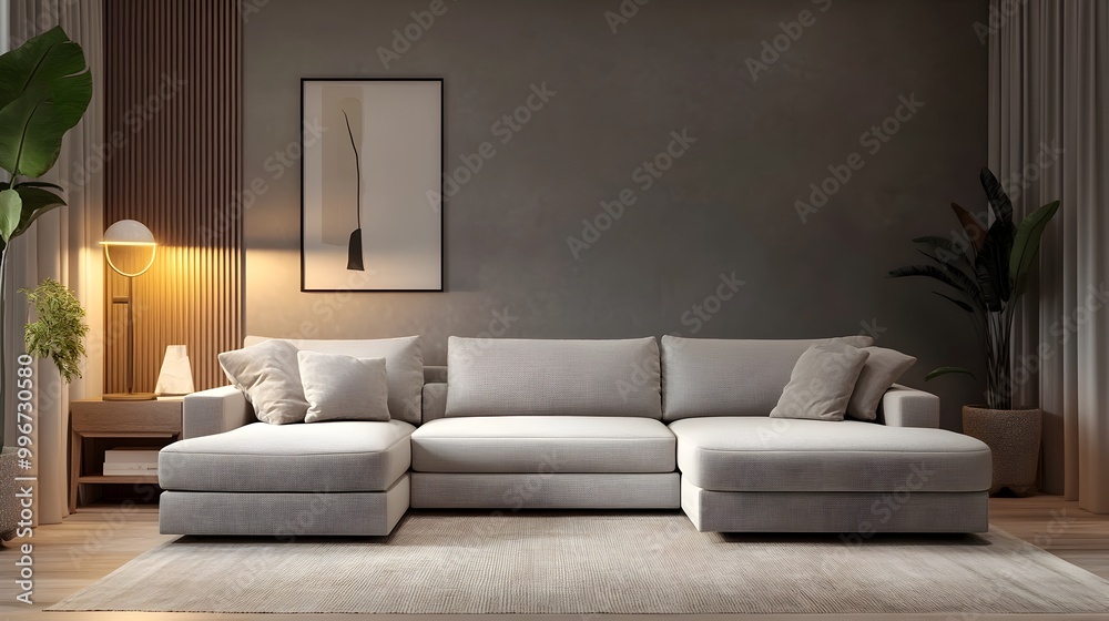 Cozy and inviting modern living room centered around a comfortable sectional sofa and minimalist stylish decor soft textures and warm lighting creating an intimate ambiance Cozy and inviting modern living room centered around a comfortable sectional sofa and minimalist stylish decor soft textures and warm lighting creating an intimate ambiance