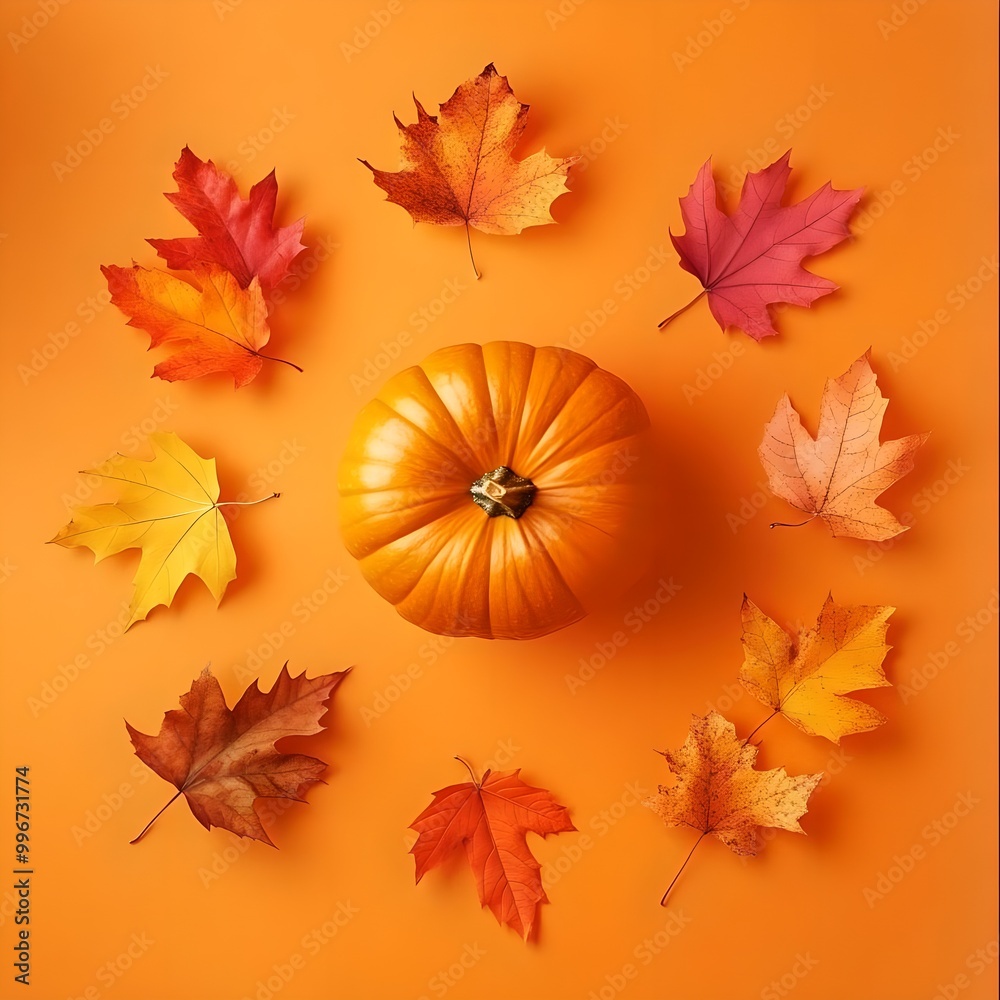 autumn background with pumpkin and yellow leaves autumn background with pumpkin and yellow leaves