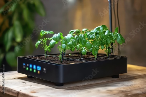 a small plant is growing in a small box photo