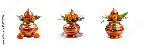 Pooja Kalash, Happy Diwali special, set of against a Transparent background