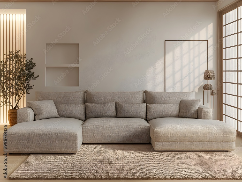 Cozy and inviting modern living room featuring a large L shaped ...