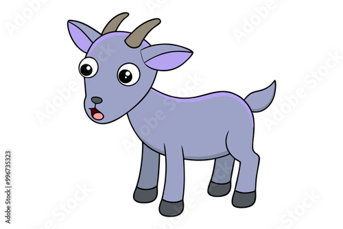 Surprised Goat Vector Illustration, Funny Cartoon Animal, Cute Goat Clipart, Farm Animal Art photo