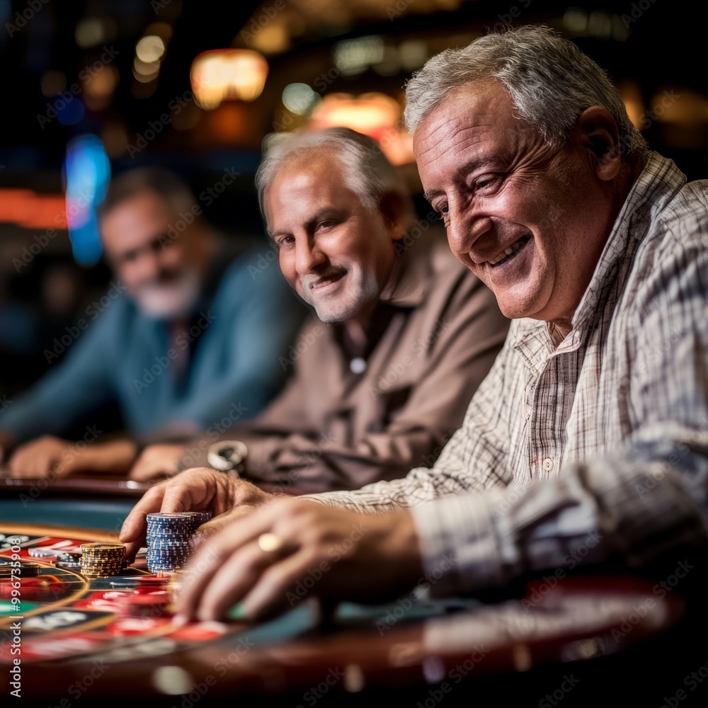 Portrait of senior people playing roulette at casino against blurred background Portrait of senior people playing roulette at casino against blurred background