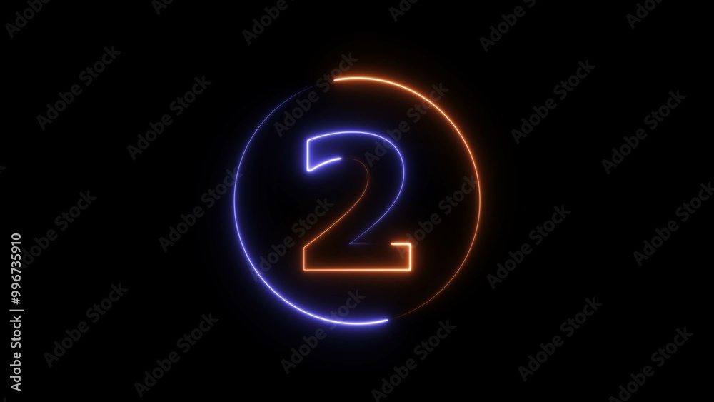 Abstract neon light countdown 2 number illustration background 4K. Abstract neon light countdown 2 number illustration background 4K.