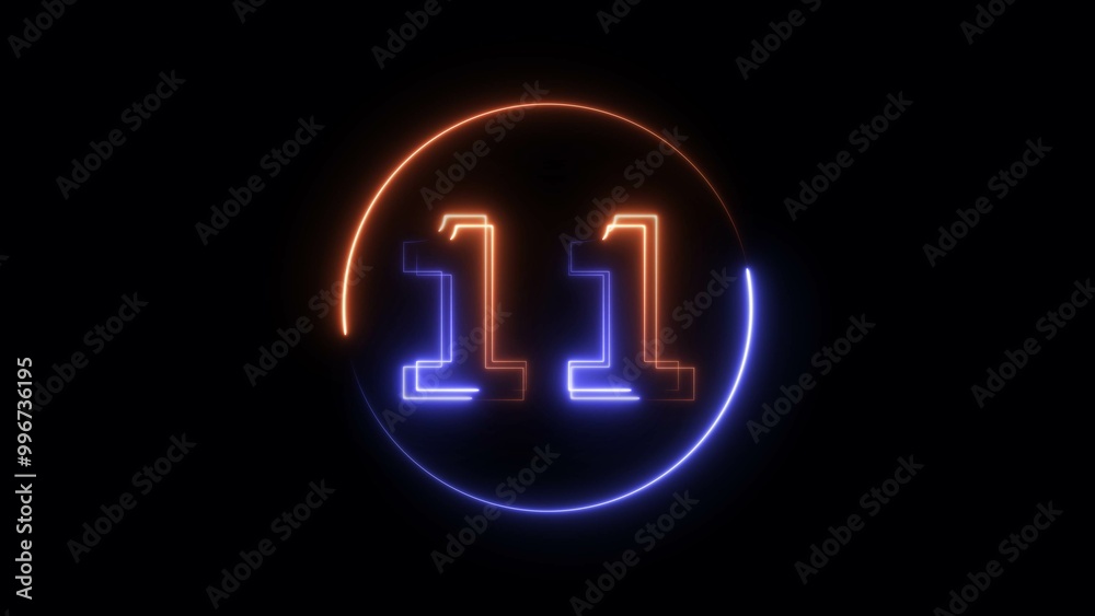 Abstract neon light countdown 11 number illustration background 4K.