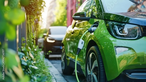 Sustainable urban environment with electric cars and green energy sources