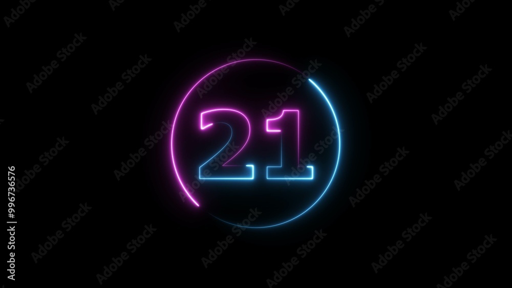 Glowing neon countdown 21 number illustration background 4K resolution. Glowing neon countdown 21 number illustration background 4K resolution.