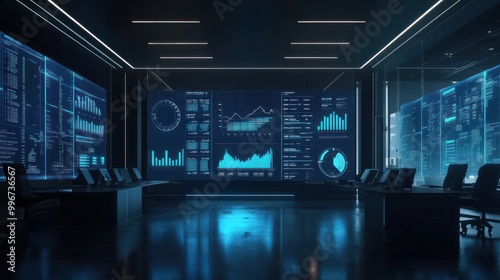 Wallpaper Mural A high-tech control room with data displays and analytics screens for monitoring purposes. Torontodigital.ca