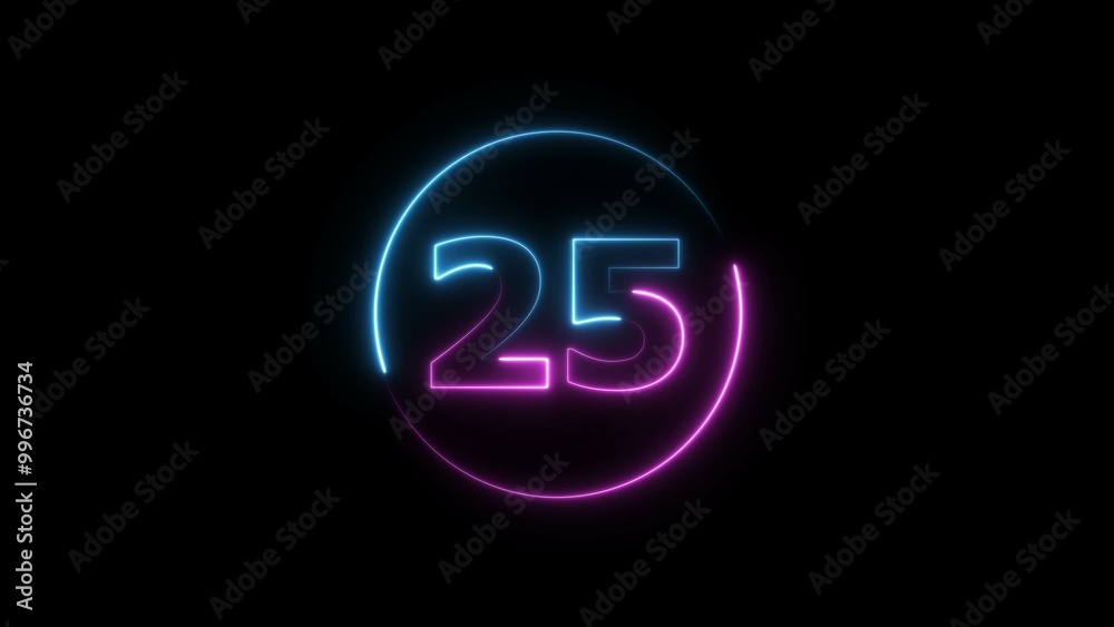 Glowing neon countdown 25 number illustration background 4K resolution. Glowing neon countdown 25 number illustration background 4K resolution.