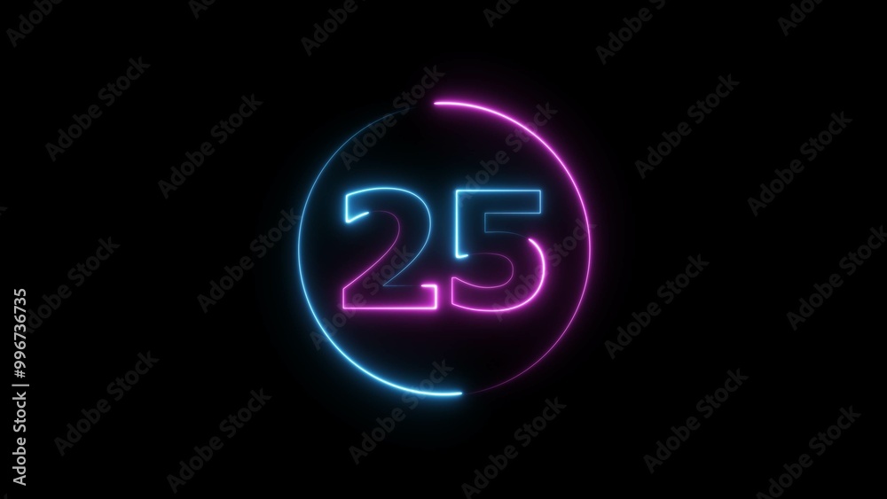 Glowing neon countdown 25 number illustration background 4K resolution. Glowing neon countdown 25 number illustration background 4K resolution.