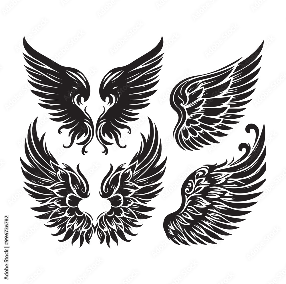wings icon set Collection Vector illustration wings icon set Collection Vector illustration