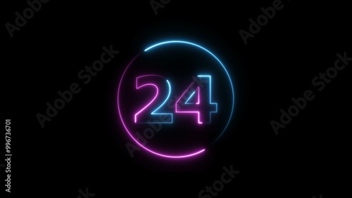 Glowing neon countdown 24 number illustration background 4K resolution.