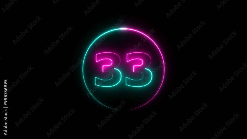 Abstract glowing neon countdown number 33 background 4k illustration. Abstract glowing neon countdown number 33 background 4k illustration.