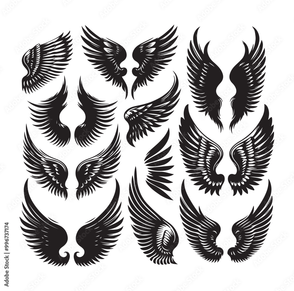 wings icon set Collection Vector illustration wings icon set Collection Vector illustration