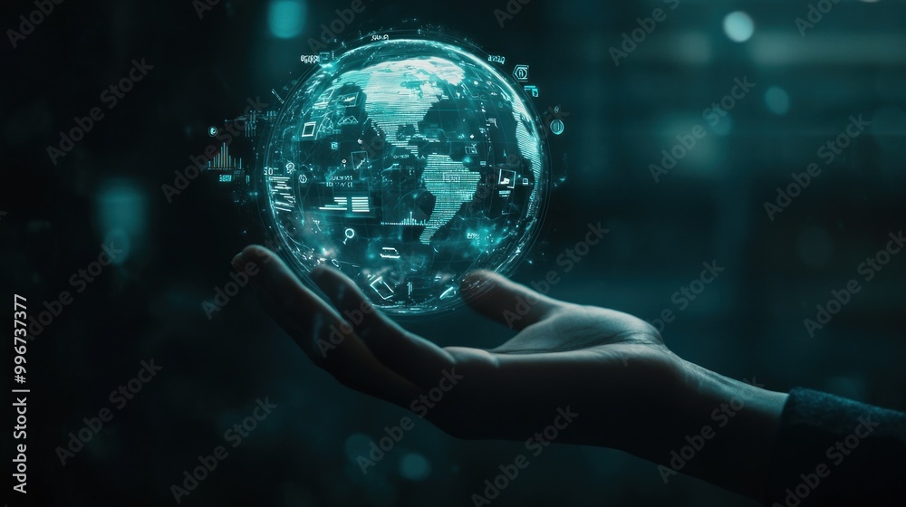 A hand holding a glowing digital globe, symbolizing technology and global connectivity. A hand holding a glowing digital globe, symbolizing technology and global connectivity.