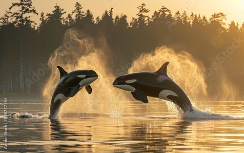 Killer whale Orcinus orca are swimming in the water