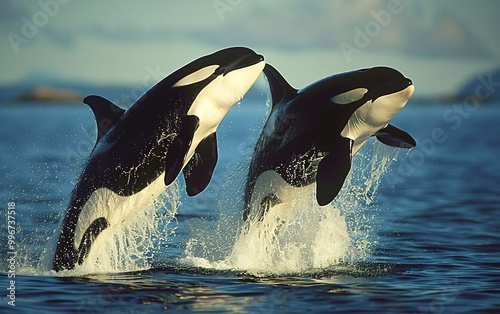 Killer whale Orcinus orca are swimming in the water