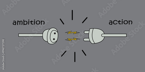 Electric socket with a plug. Connection and disconnection concept. ambition and action illustration.