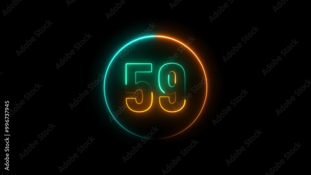 Abstract neon countdown number 59 background 4k illustration. Abstract neon countdown number 59 background 4k illustration.