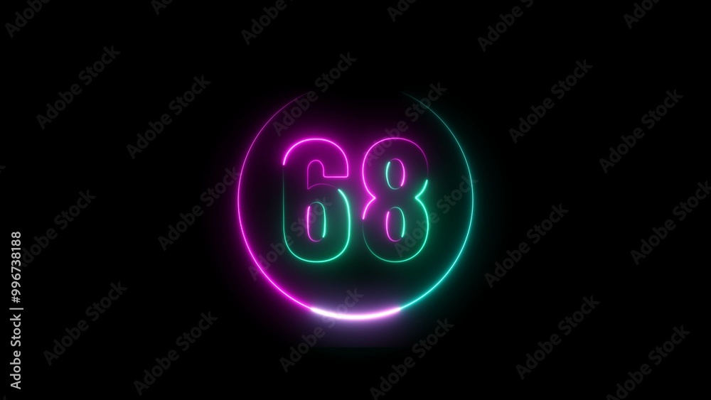 Fototapeta premium Abstract glowing neon number 68 background 4k illustration.