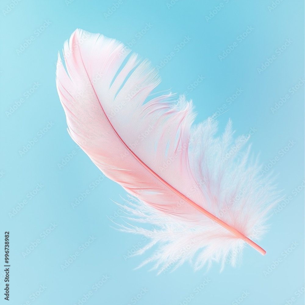 A stunning and soft pink feather appears to float delicately against a clear blue sky, symbolizing lightness and freedom, perfect for themes of nature and serenity. A stunning and soft pink feather appears to float delicately against a clear blue sky, symbolizing lightness and freedom, perfect for themes of nature and serenity.