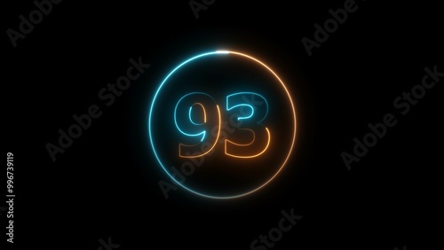 Abstract glowing neon 93 number background 4k illustration. photo