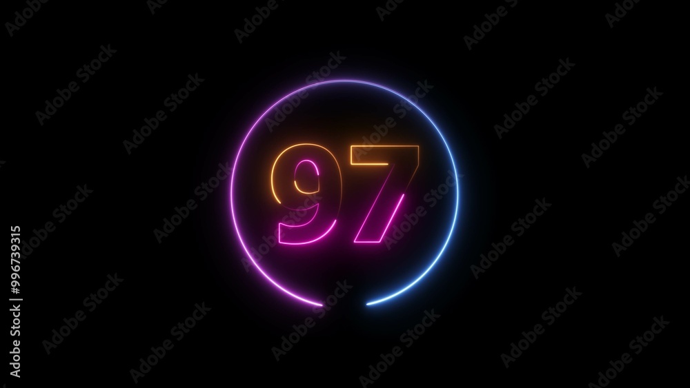 Abstract glowing neon 97 number background 4k illustration. Abstract glowing neon 97 number background 4k illustration.